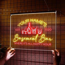 Personalized Basement Bar LED Neon Sign, Custom Name Happy Hour Acrylic Wall Light for Home Bar & Man Cave Decor by CozyNest Decor