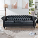 84.65" Black PU Rolled Arm Chesterfield Three Seater Sofa by HouseOfZazla