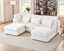 Oversized Modular Sofa, Extra Deep Cloud Corduroy Sectional Couch with Ottoman Chaise, Fluffy Corduroy 5 Seater Sofa Bed for Living Room, Villa (U Shape 5 Seater, Corduroy White) by CozyNest Decor