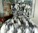Gray Black White Faux Fur Oversized Blanket and Bedspread - Tibet Fox Fur - Gray Black White Luxury Faux Fur - Soft Faux Fur Blankets, Bedspreads and Throws, Handmade in USA, 16438 by CozyNest Decor
