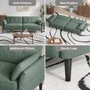 89” Futon Sofa Bed, Linen Comfy Futon Couch Bed with 2 Square Pillows, Convertible Sleeper Sofa with Adjustable Backrest& Armrests, Modern Loveseat Sleeper for Living Room, Bedroom, Green by CozyNest Decor