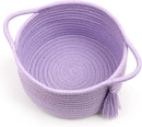 Small Purple Basket, Cute Woven Gift baskets with Cellophane Wrap set for Girl, Decorative Cotton Rope Container Bin, Little Makeup Brushes Holder for Bathroom Counter, Vanity, Cosmetics – lavender by TinyTreasures Baby Boutique