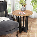 Farmhouse Round End Table X 2P with Criss-Cross Wood Legs, Rustic French Country Side Table for Dinning or Living Room, Modern, Black, Natural Wood by CozyNest Decor