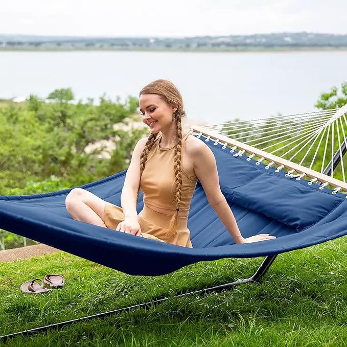 SUNCREAT 2 Person Free Standing Hammock with 15 ft Stand, 475 lbs Capacity, Backyard Hammock with Stand, Navy, photo 2 of 8