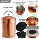 RED FACTOR Premium Compost Bin for Kitchen Countertop - Stainless Steel Food Waste Bucket with Innovative Dual Filter Technology - Includes Spare Filters (Matt Copper, 1.3 Gallon) by GreenHaven Gardens