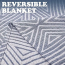 jinchan Boho 100% Cotton Blanket Muslin 50x60 Inches Lightweight 3-Layer Geometric Triangle Striped Pattern Reversible Quilt Throw Soft Breathable Comfy All Seasons for Couch Bed Decor, Blue by CozyNest Decor