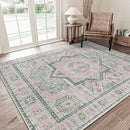 DCX Washable 8x10 Area Rug, Soft Machine Washable Non Slip with Rubber Backing Vintage Rug, Kid & Pet Friendly Living Room Area Rugs 8x10, Foldable Rugs for Bedroom Dining Room Office-Pink & Green by CozyNest Decor