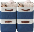 DECOMOMO Storage Bins Fabric Storage Baskets for Shelves, Linen Closet Organization Toys Nursery (Navy Blue and White, Large - 4 Pack) by CozyNest Decor