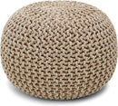 REDEARTH Round Pouf Ottoman - Hand Knitted Cable Boho Poof Home Décor Pouffe Circular Footrest for Living Room - Nursery - Bedroom - Lounge 100% Cotton (18”x18”x14”) - Beige Ivory by CozyNest Decor