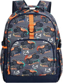Choco Mocha Truck Backpack for Boys, Elementary School Backpack for Boys Ages 6-8 Kids Kindergarten Backpack Bookbag 17 Inch with Chest Strap, Orange by TinyTreasures Baby Boutique