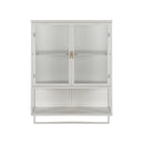 23.62"Glass Doors Modern Two-door Wall Cabinet with Featuring Two-tier Enclosed Storage, an Open Shelf, and Towel Rack, for Entryway Living Room Bathroom Dining Room