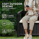 EconoHome 2 Seat Outdoor Storage Bench with Rain Cover - 60 Gallon Capacity - Weatherproof Resin Bench for Patio, Porch, Garden, Yard, Pool Area - Furniture for Pool Accessories, Gardening Tools by GreenHaven Gardens