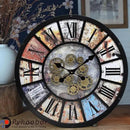 Unique Moving Gear Extra Large Wall Clock 21"-Battery Powered. Retro Industrial Steampunk Country Farmhouse Decor for Living Room, Kitchen,Bars, Restaurants, cafes, Offices(Black- 21") by CozyNest Decor