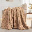 Carriediosa Chunky Knit Throw Blanket 60" X 80" Twin, 100% Hand Made Large Chenille Loop Yarn Soft Fluffy Throws for Couch Sofa Bed, Big Crochet Cozy Heavy Thick Cable Woven Blankets, Tan Brown by CozyNest Decor