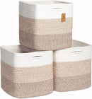 NaturalCozy Storage Cubes 11 Inch Cotton Rope Woven Baskets for Organizing, 3-Pack | Cube Storage Bin | Square Storage Baskets for Shelves Organizer, Classroom, Kids Toy Bins, Closet, Baby Nursery by TinyTreasures Baby Boutique