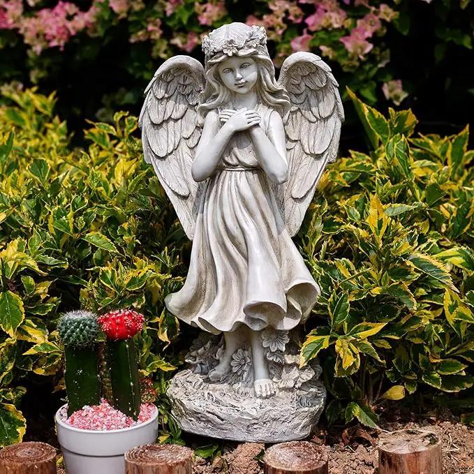Garden Angel Figurines, Light Up Praying Angel Statues Outdoor Statue with Solar LED Lights for Patio, Lawn, Cemetary Grave Decoration, Sympathy Gift, 16.9" H, photo 3 of 9