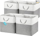 OrganiHaus 13x13 Cube Storage Bins 4 Pack, Foldable Cube Storage Organizer w/ Rope Handles, Collapsible Fabric Bins for Toys, Clothes & Closet Organization, Fabric Square Baskets - Gray/White by CozyNest Decor