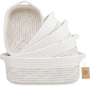 NaturalCozy 5-Piece Rectangle Storage Basket Set- Natural Cotton Rope Woven Baskets for Organizing! Small Basket for Montessori, Baby Nursery, Dog Toy Baskets, Cat Toy Box, Bathroom Organization Bin by TinyTreasures Baby Boutique