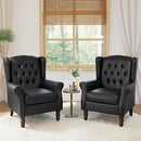 High Back Accent Chairs Set of 2,Upholstered Faux Leather Wingback Armchairs with Solid Wood Legs for Small Spaces,Comfy Single Sofa Chairs for Living Room,Bedroom-Carbon Black by CozyNest Decor