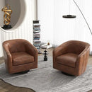 Swivel Barrel Accent Chair, Modern Round Faux Leather Arm Chair for Living Room, Bedroom, Comfy Club Reading Chairs for Adults(Faux Leather, Coffee, Set of 2) by CozyNest Decor