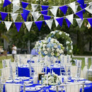 Royal Blue Silver Party Decorations Navy Blue Triangle Pennant Banner Flag Metallic Fabric Bunting Garland for Birthday Graduation Wedding Retirement Nautical Ahoy Achor Pirate Theme Party Supplies by GreenHaven Gardens