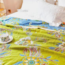 Boho Throw Blanket 80" x 90", 100% Organic Cotton Breathable Ultra Soft Bed Quilt Throw - All Season Luxury Floral Farmhouse Decor Blanket for Sofa Couch Chair and Gift. Green/Blue by CozyNest Decor