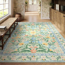Wonnitar 10x14 Machine Washable Area Rugs, Green Floral Large Rugs for Living Room, Ultra-Thin Foldable Boho Flower Print Bedroom Carpet for Dorm Apartment Office by TinyTreasures Baby Boutique