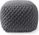 Casafield Square Pouf Ottoman, Dark Gray 18.5" W x 18.5" D x 14.5" H Cotton Knit Foot Stool - Boho Floor Pouffe for Living Room, Bedroom, Home Office by CozyNest Decor