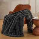 JELLYMONI Faux Fur Throw Blanket, Dark Grey Cozy Plush Bubble Bed Blanket, Thick and Warm King Size (108" x 90") by CozyNest Decor
