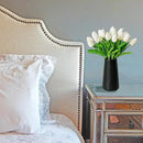 Mandy's Artificial Tulips 28 Stems White PU Faux Flowers for Wedding Home Decor 13.5 Inch by CozyNest Decor
