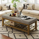 Large Rectangular Upholstered Ottoman Bench, Linen Tufted Footrest Ottoman with Solid Wood Shelf Storage Coffee Table for Bedroom Living Room, Linen by CozyNest Decor