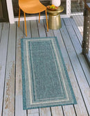 Unique Loom Outdoor Border Collection Area Rug - Soft Border (2' x 8' Runner, Teal/ Ivory) by GreenHaven Gardens