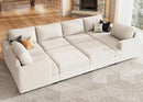 Nolany Modular Sectional Couch with Storage Ottoman, Corduroy Sleeper Sofa with Chaise, Sectional Couches for Living Room, Beige by CozyNest Decor