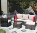 Rattan Patio Furniture Set Wicker Sofa Cushioned Sectional (4 Pieces, Brown) by HouseOfZazla