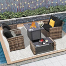 5 Piece Patio Furniture Set with 43" Propane Fire Pit Table, Outdoor Wicker Conversation Set, Rattan Modern Sectional Sofa Couch with Coffee Table for Backyard Porch Garden Poolside, Yellow-Black by GreenHaven Gardens