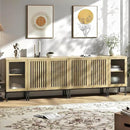 Farmhouse TV Stand for TVs up to 100 Inch, Entertainment Center TV Console with Storage Cabinets and Glass Doors,Media Console for Living Room,Oak by CozyNest Decor