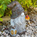 Mood Lab Garden Gnome - Stone Gnome Figurine - 9.1 Inch Tall Lawn Statue with Bird - for Outdoor or House Decor by CozyNest Decor