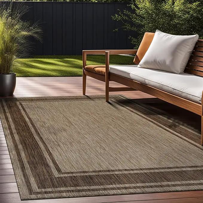 Beverly Rug Outdoor Rug 6x9 Modern Bordered Area Rugs for Indoor and Outdoor Patio Deck Porch Garden Waterproof Weather Sun Resistant Washable Outside Carpet (6 x 9 Jute), photo 5 of 9