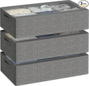 3PCS Under Bed Storage Bins with Metal Frame, Linen Fabric Frame Storage Box Clothes Organizer Bins, Underbed Container with Clear Window (Dark Grey, 15.7 x 13 x 6IN) by CozyNest Decor
