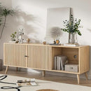 Mid Century Modern TV Stand for Televisions up to 70 Inches, with Sliding Doors and Storage, Television Stands, TV Consoles, Media Consoles for Living Room, 63 Inch (Natural) by CozyNest Decor