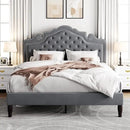 Allewie Queen Size Bed Frame with Adjustable Velvet Tiara Headboard, Upholstered Diamond Button Tufted Platform Bed, Wood Slats Support, No Box Spring Needed, Light Grey by CozyNest Decor