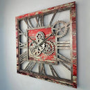 The Gears Clock 24'' Inch Square Real Moving Gear Wall Clock Vintage Industrial Oversized Rustic Farmhouse (Red Lava) by CozyNest Decor
