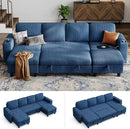 LINSY HOME Sectional Sleeper Sofa with Pull Out Couch Bed - Convertible Plush Corduroy Cloud Couch with Storage Chaise & USB Charging, Comfy U Shaped Modular Couches for Living Room, Blue by CozyNest Decor