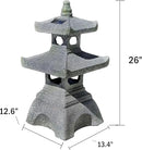 Galt International 2 Tier Pagoda Garden Statue LED Solar Powered Light 26" Tall Outdoor Zen Garden Lantern Landscape Lawn Asian Pagoda Stupa Decor Grey Resin by CozyNest Decor