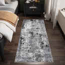 Runner Rug 2'6''x8' Hallway Washable Boho Soft Area Rug Abstract Pattern Non-Slip Faux Wool Vintage for Kitchen, Entryway, Laundry, Bedroom, Grey and Black by TinyTreasures Baby Boutique