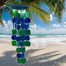 Bellaa 24858 Wind Chimes Outdoor, Garden Decorations, Musical, Indoor/Outside Windchimes, Beach, Ocean Breeze, Gifts for Mom, Gift for All Occasions, Capiz Sea Glass Shells Wood 27 inch Green Blue by CozyNest Decor