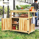 Outsunny Outdoor Grill Cart with Wheels and Storage, Solid Wood Outdoor Kitchen Island with Stainless Steel Top, Movable Bar Cart with Spice Rack, Side Handle, Integrated Hole for BBQ, Natural Wood by CozyNest Decor