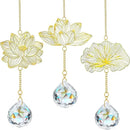 H&D HYALINE & DORA Suncatchers Lotus Leaf Pendant with Crystal Prisms Window Hang Sun Catcher Ornament Rainbow Maker for Home Garden Rearview Mirror Charms, Pack of 3