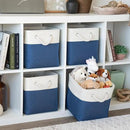 OrganiHaus 11x11 Cube Storage Bins 4 Pack, Foldable Cube Storage Organizer w/ Rope Handles, Collapsible Fabric Bins for Toys, Clothes & Closet Organization, Fabric Square Baskets - Navy Blue by CozyNest Decor