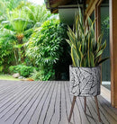 D'vine Dev 16 Inch Planter Pot with Stand, Mid-Century Tall Plant Pot with Legs for Indoor Plants, XX-Large, White/Grey, 88-L-E-7